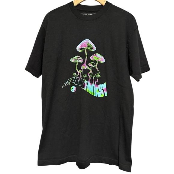 Club Fantasy Men’s Size M Black Drippy Mushroom Wavy Short Sleeve T-Shirt - Picture 1 of 7